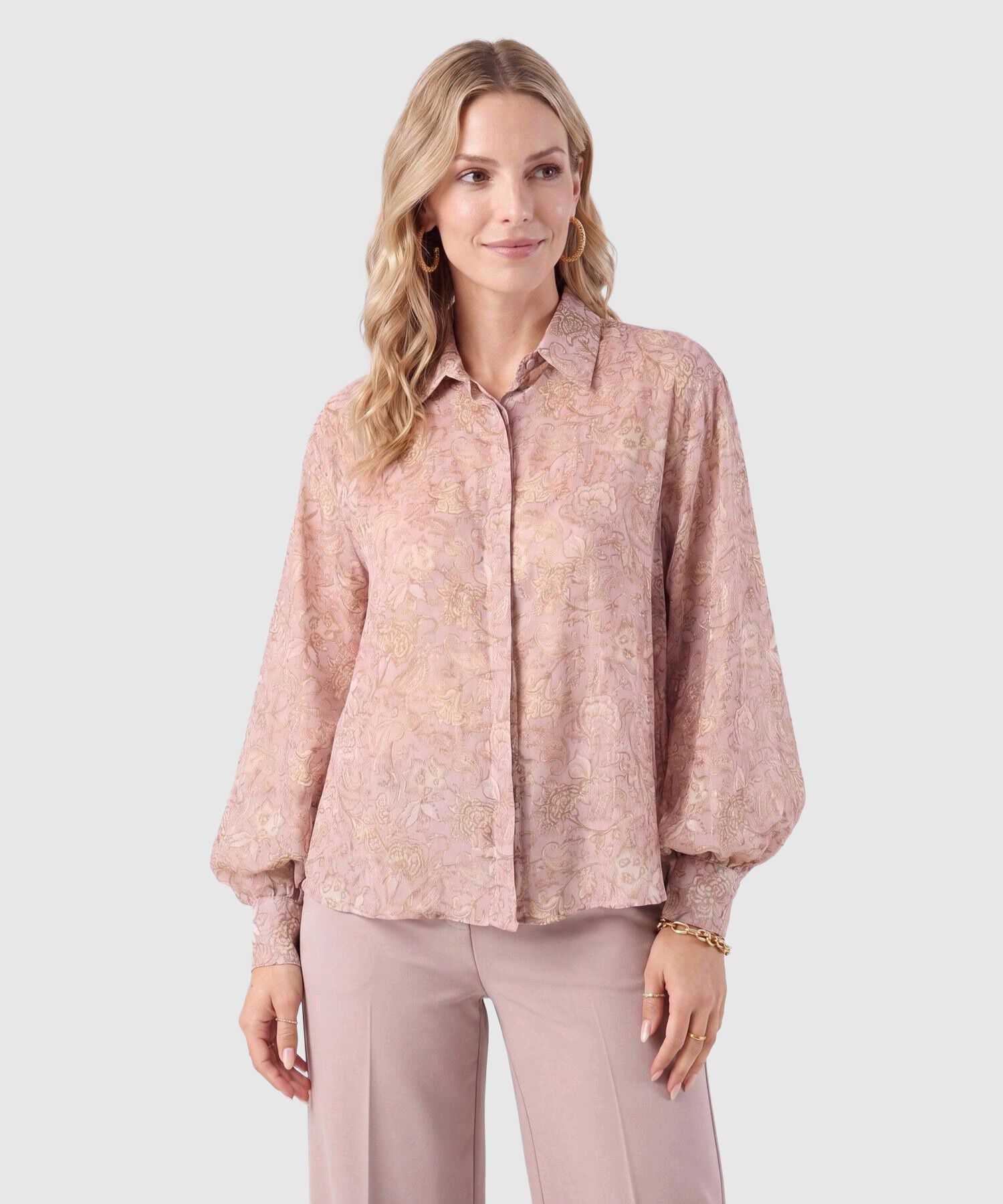 Camisa Manga Abullonada Estampada Mujer