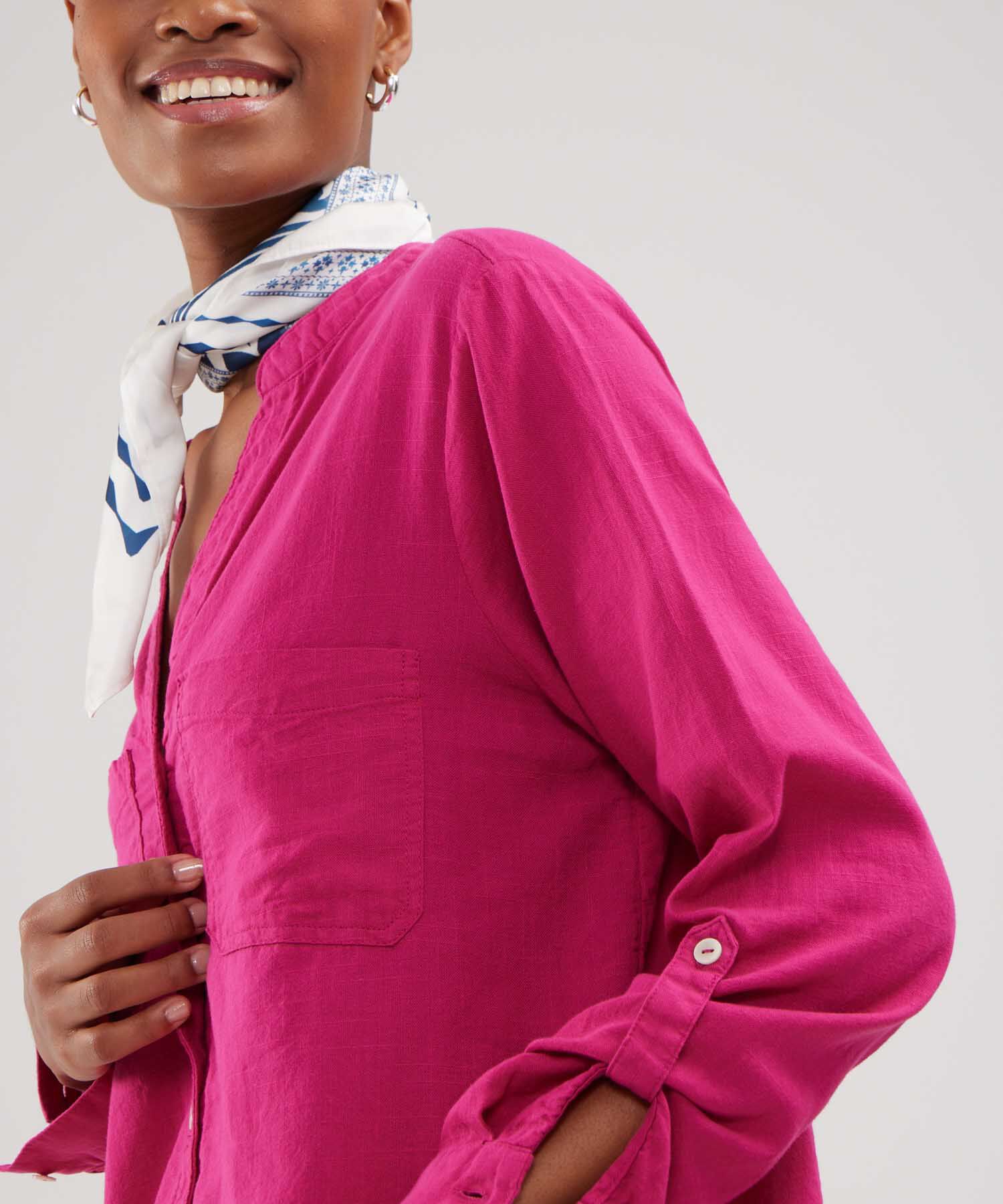 Blusa Manga Larga Unicolor En Lino