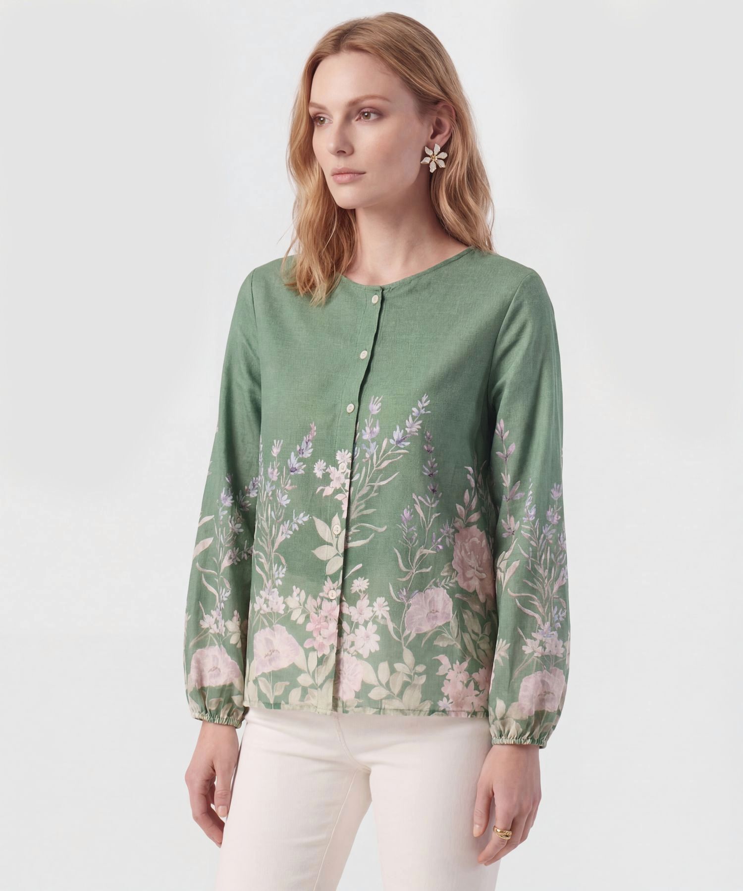 Blusa Bot&aacute;nica De Manga Larga Para Mujer