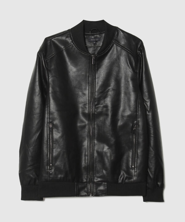 Chaqueta Manga Larga Tipo Bomber En Cuerina