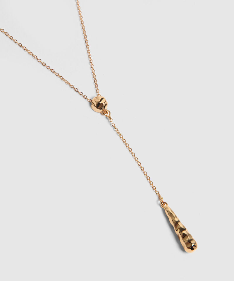 Set Dorado Con Collar Largo Y Aretes Colgantes