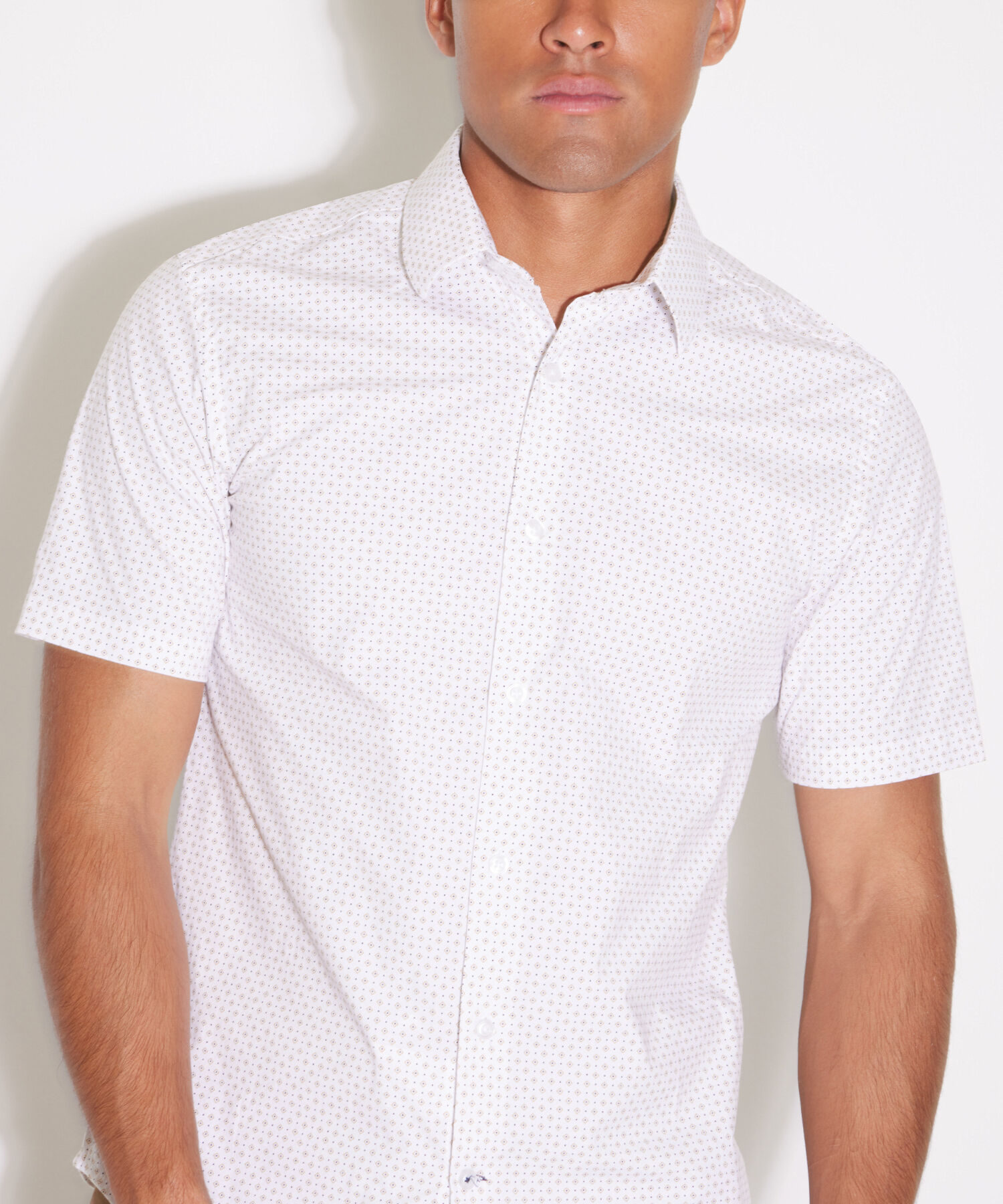 Camisa Estampada Manga Corta, Cuello Formal