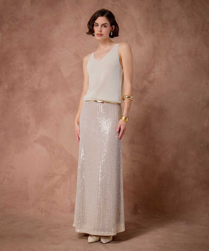 Falda Maxi Para Mujer Lentejuelas Y Abertura Lateral