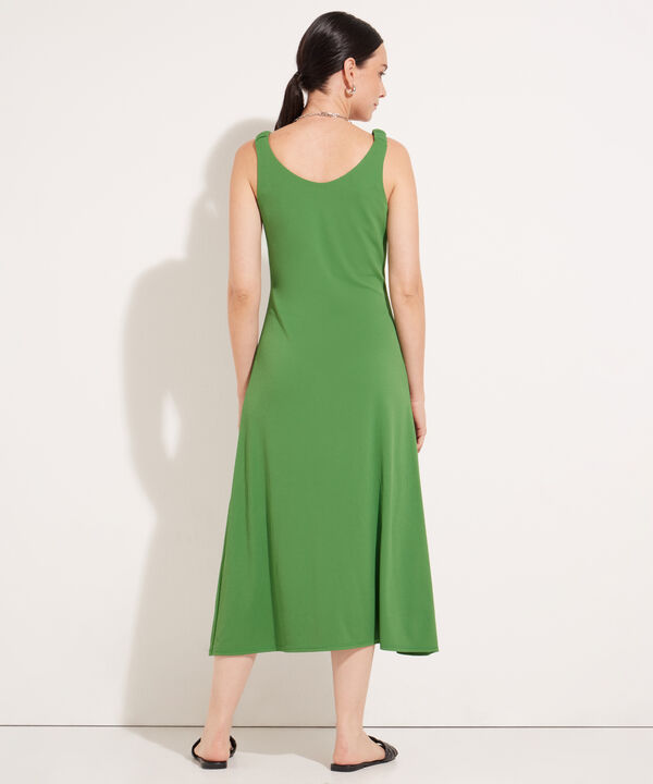 Vestido Lencero Unicolor Con Elástico En Tira