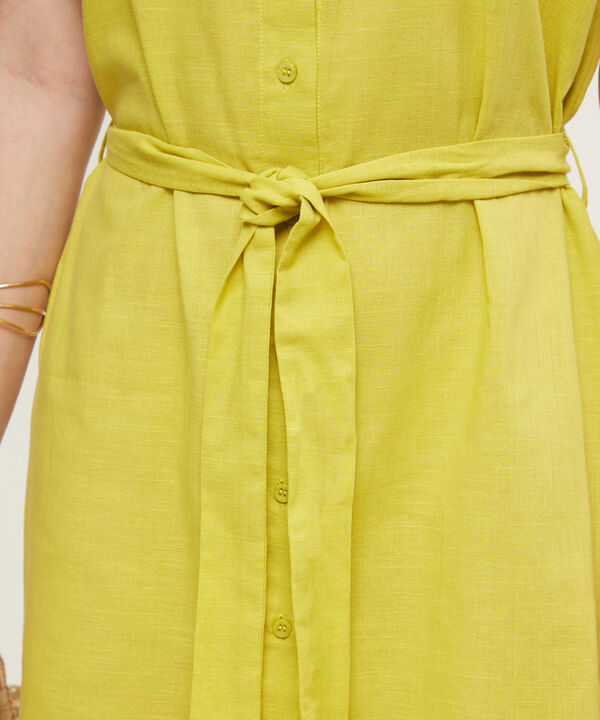 Vestido Camisero En Lino Unicolor