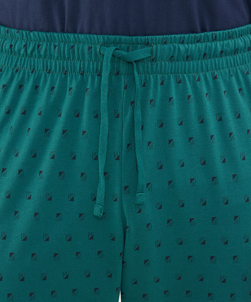 Pijama Set Camiseta Manga Larga Unicolor Y Pantalon Estampado