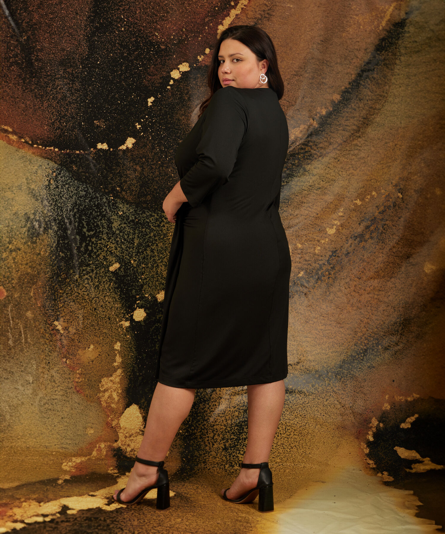 Vestido Manga 3/4 Con Entorchado