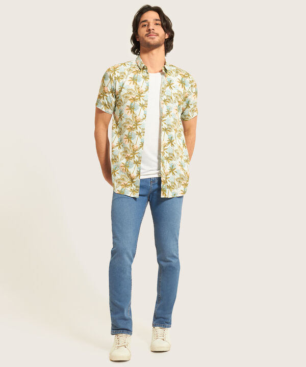 Camisa Manga Corta Sin Bolsillo, Slim Fit, Estampada