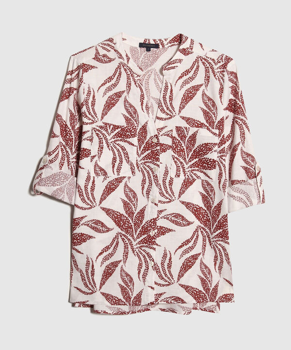 Blusa Manga Larga Estampada En Lino