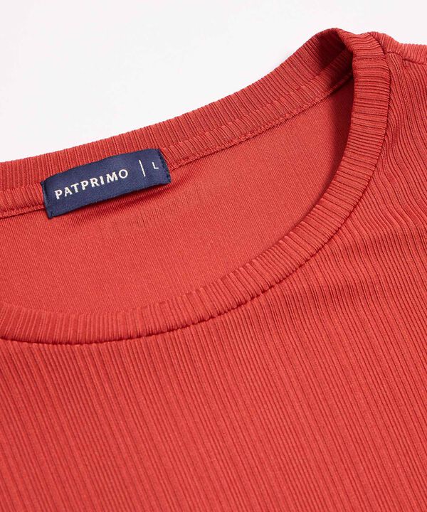 Camiseta Mujer Mangas Volantes Acanalada Elegante image number null