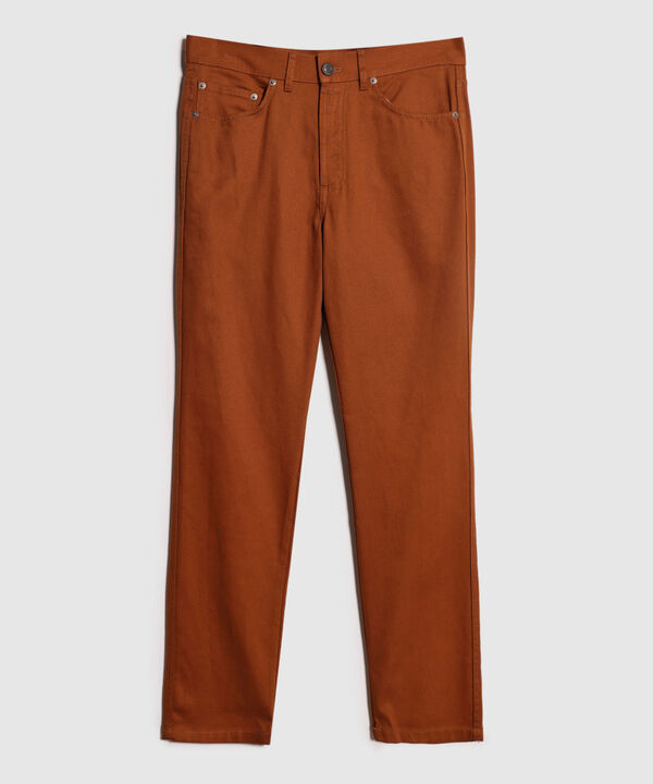 Pantalon Unicolor, 5 Bolsillos, Silueta Regular Fit