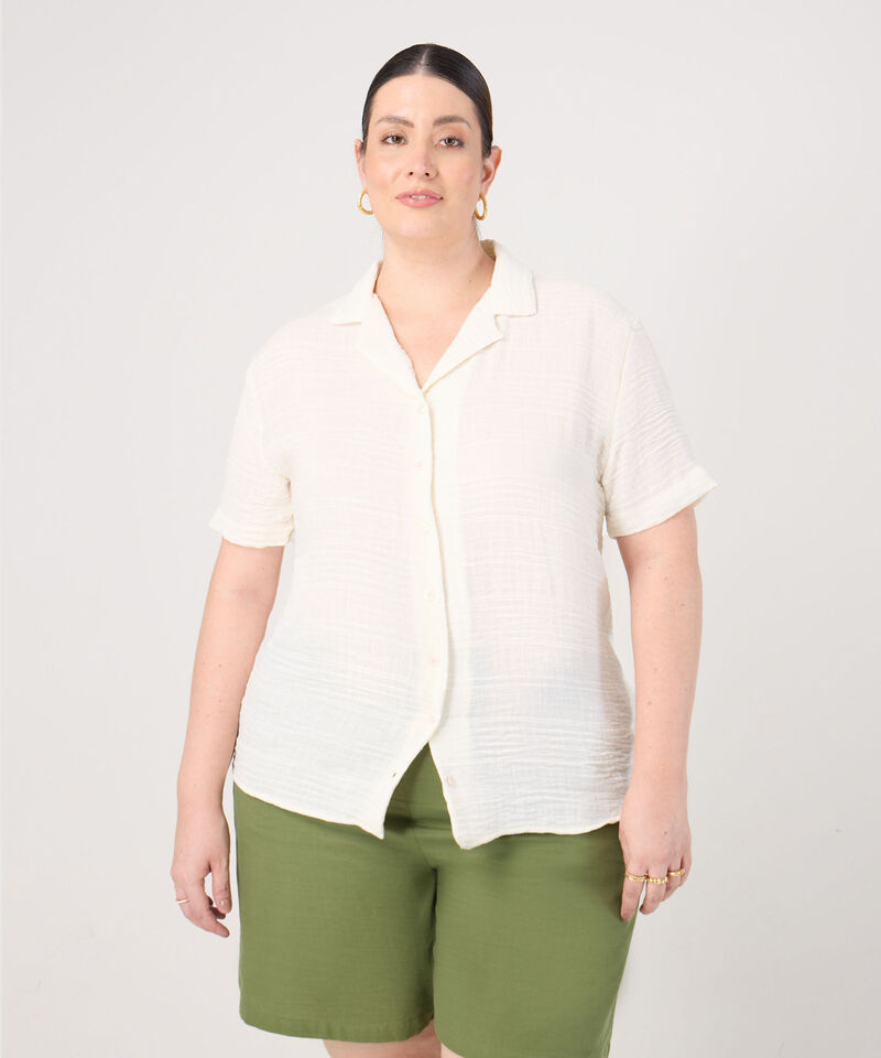 Camisa Manga Corta Cuello Solapa Para Mujer Curvy