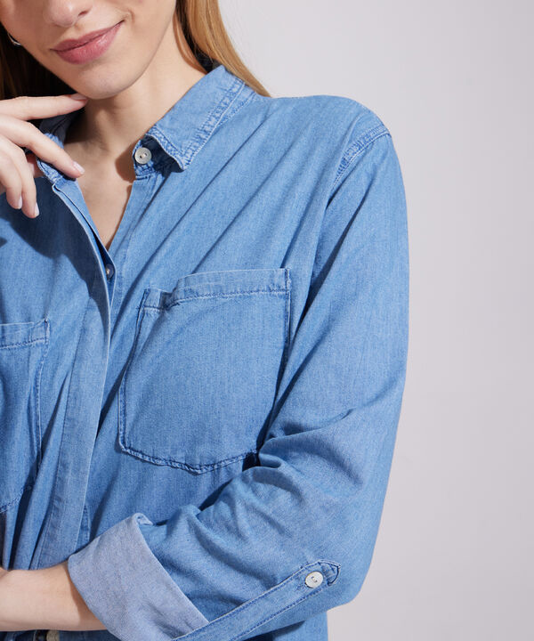 Camisa Manga Larga Tono Azul Medio