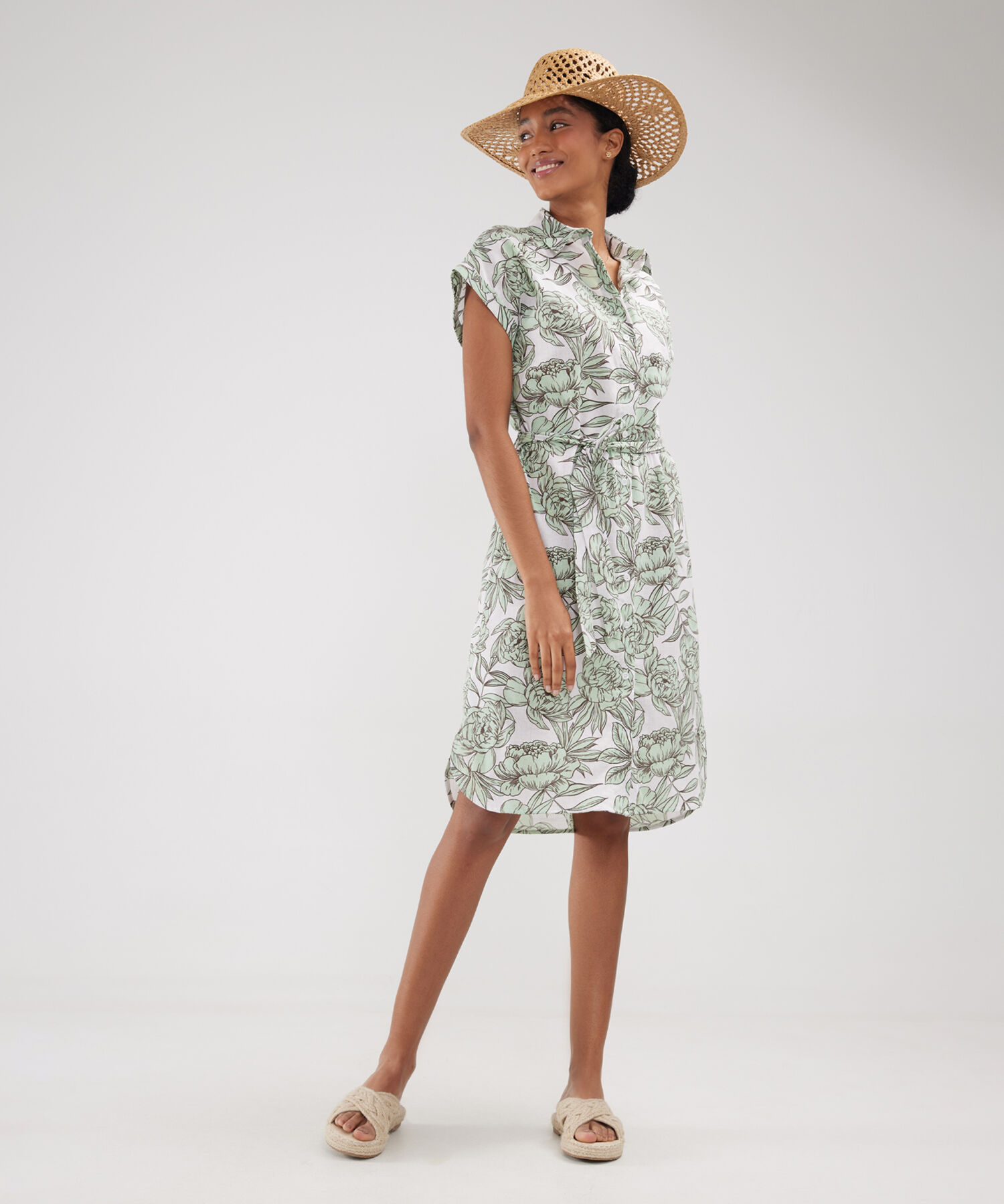 Vestido Camisero En Lino Estampado