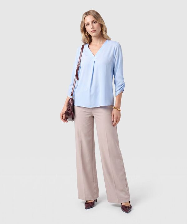 Blusa Manga 3/4 Con Escote V Para Mujer