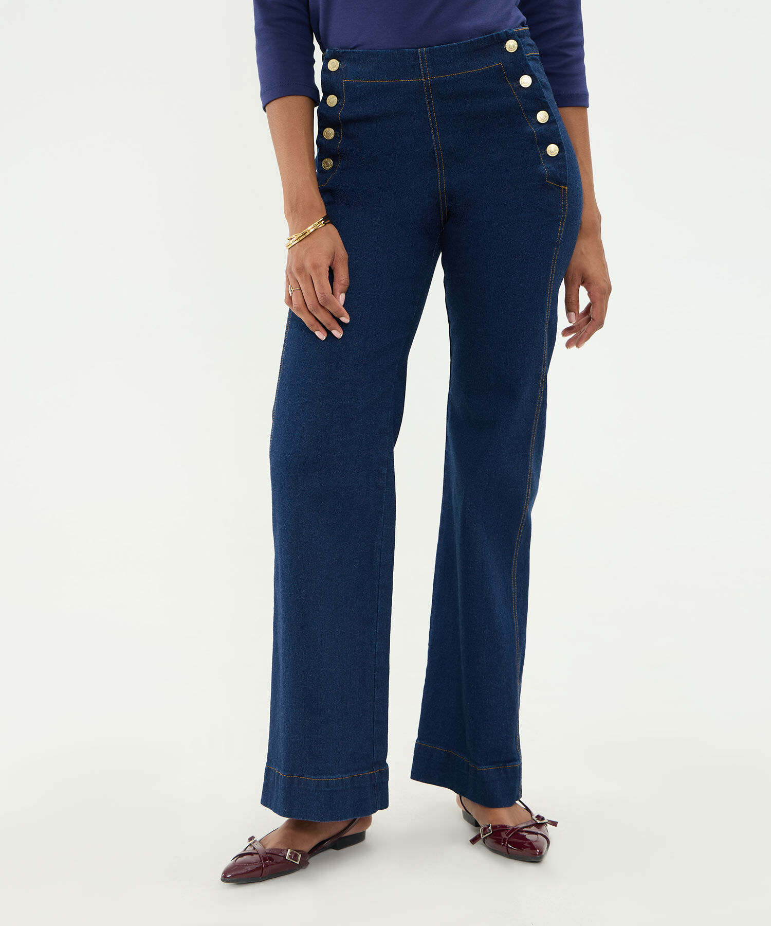 Jean Wide Leg De Abotonadura Lateral Para Mujer