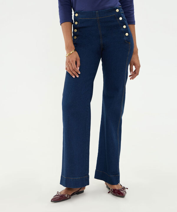 Jean Wide Leg De Abotonadura Lateral Para Mujer