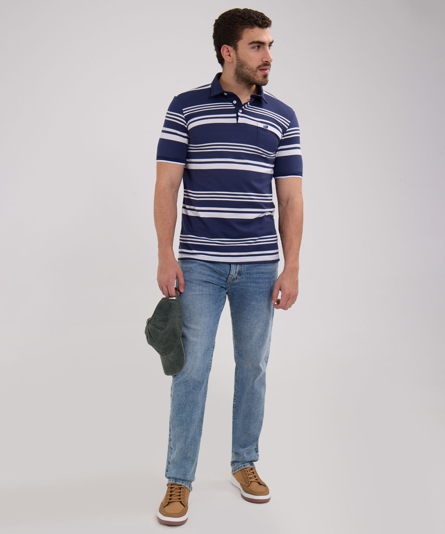 Polo Estampada Cuello Y Puños Tejidos Con Bolsillo
