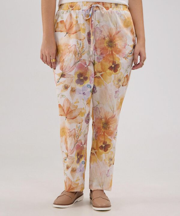 Pantalón Estampado En Lino Con Vena image number null