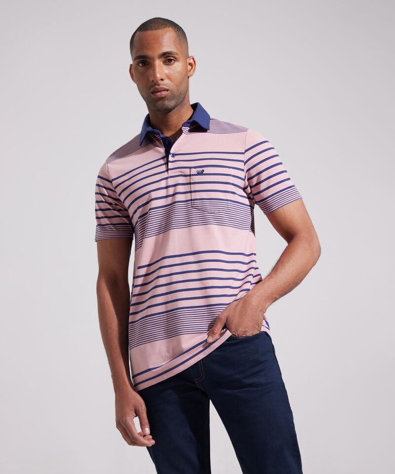 Polo Preteñida Cuello Duro Con Bolsillo, Pechera Y Banda En Contraste Unicolor, Silueta Regular Fit
