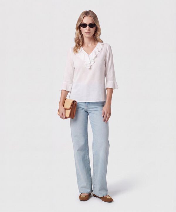 Blusa Cuello Volante Para Mujer