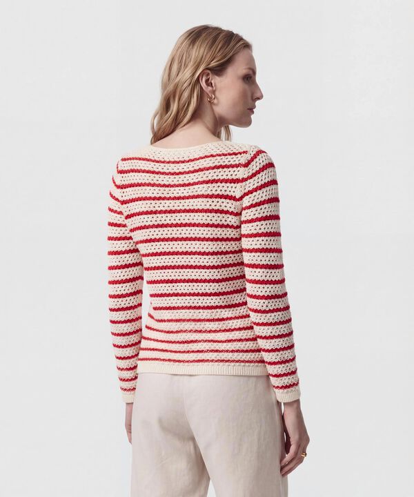 Saco De Punto Calado A Rayas Mujer