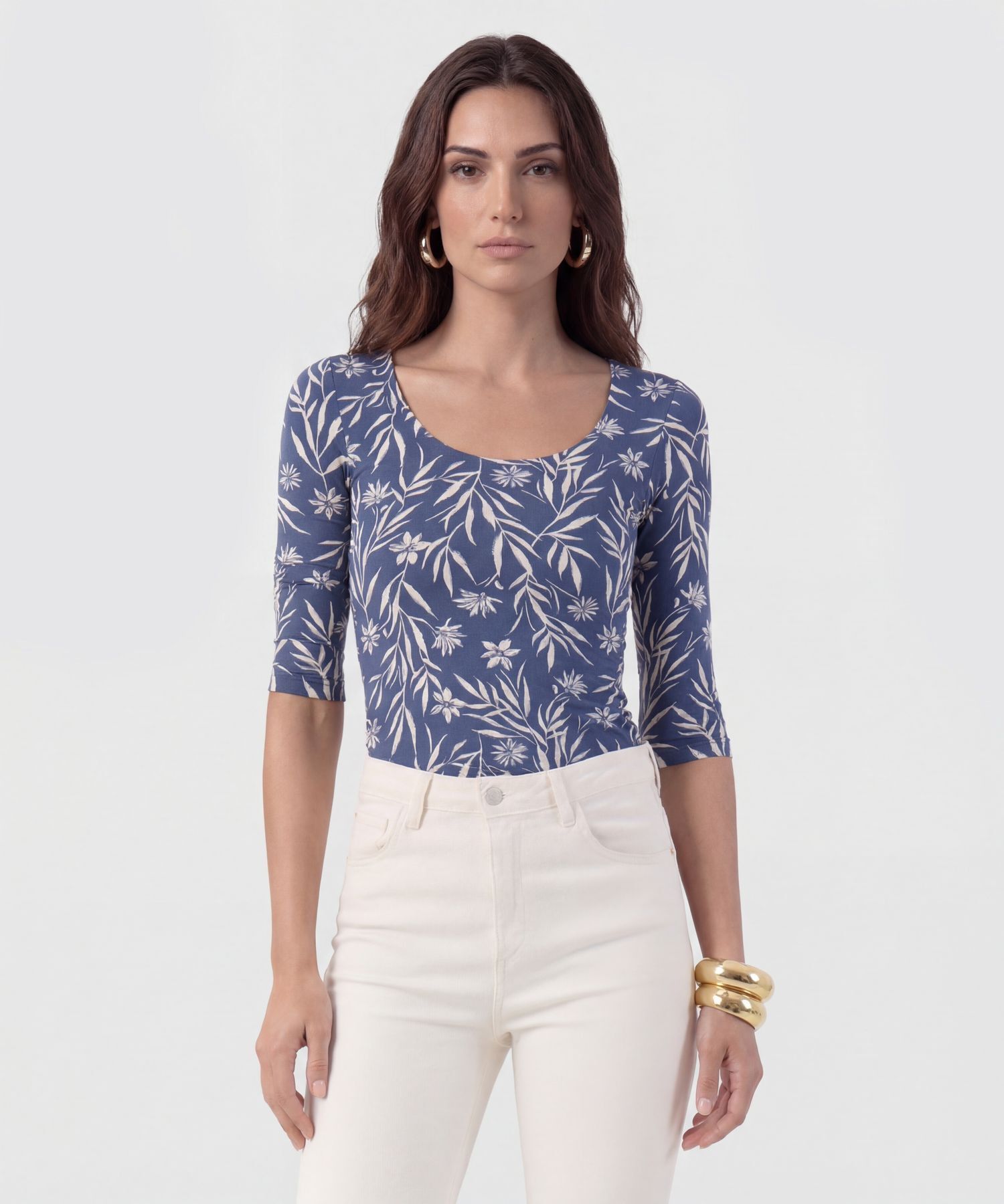 Camiseta Manga Media Y Cuello Redondo Mujer