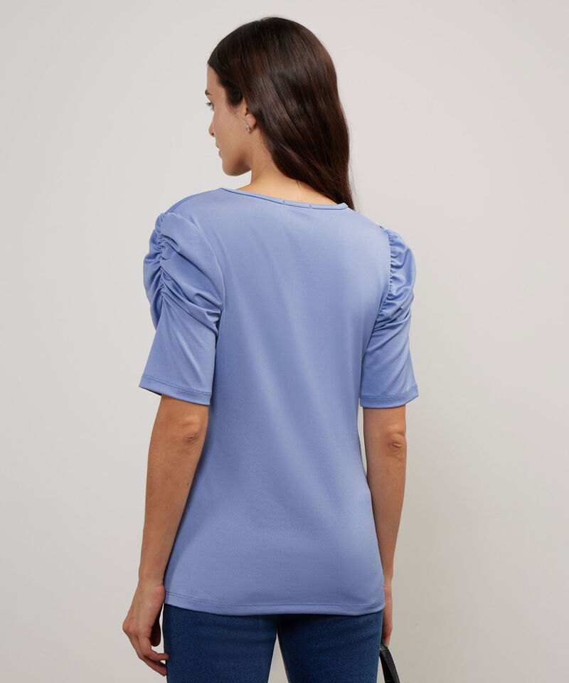 Camiseta Unicolor Escote Redondo Con Ruche