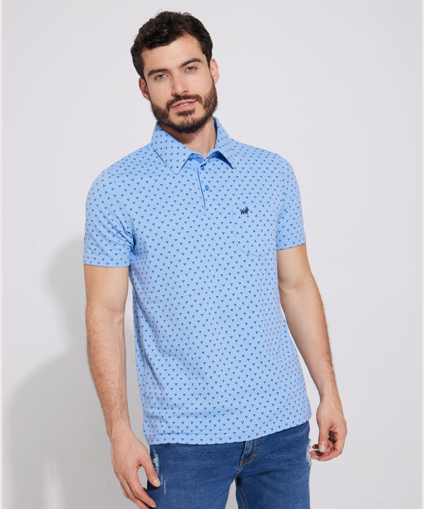 Polo Estampada, Cuello Maquina Duro Con Bolsillo, Silueta Regular Fit Blanco
