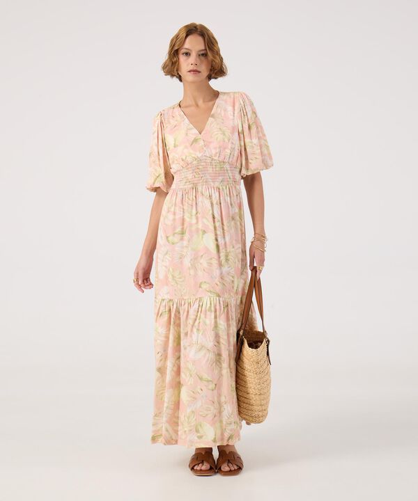 Vestido estampado con fruncido en cintura  image number null