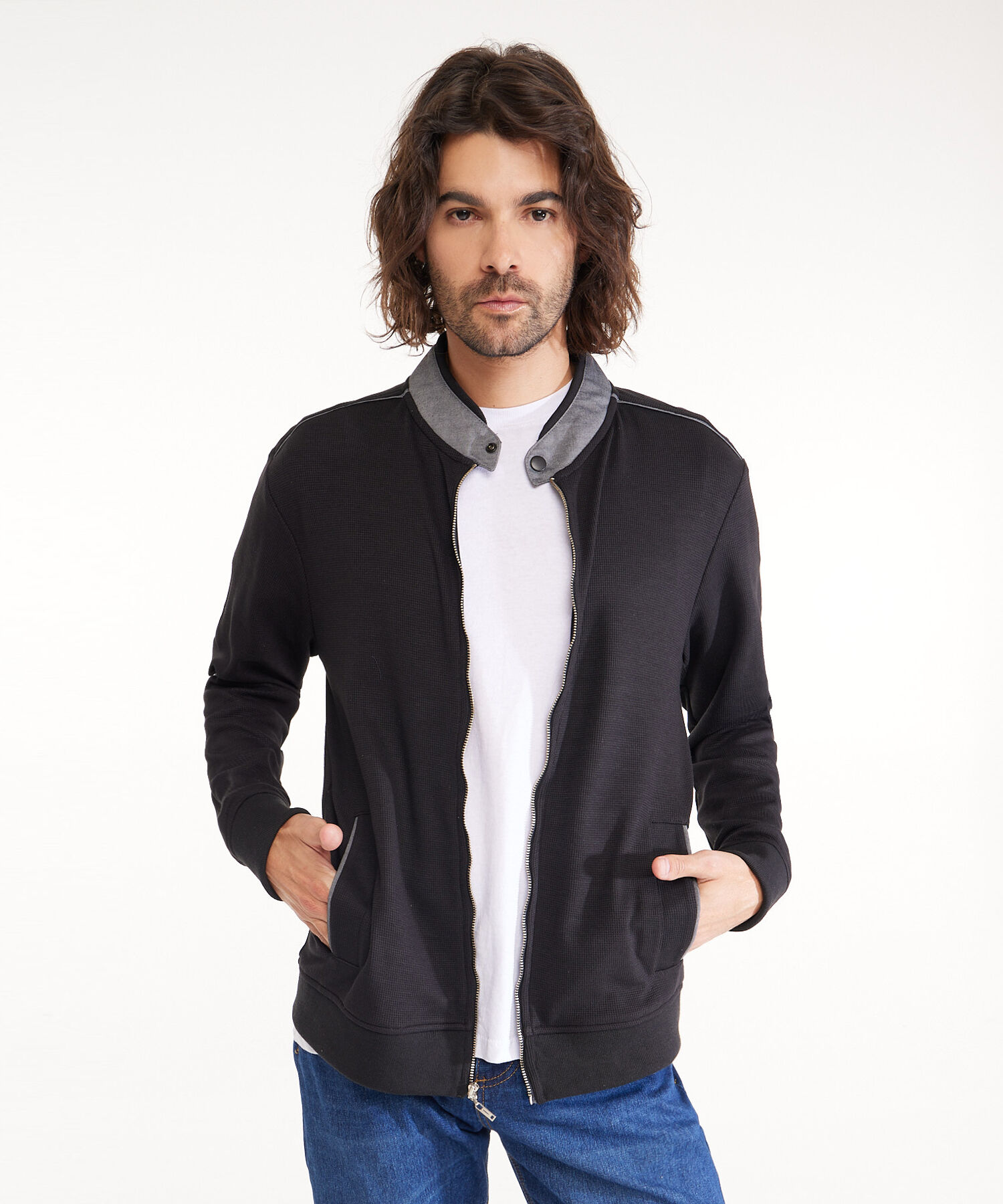 Buzo Abierto Tipo Bomber, Cuello Nerú, Bolsillos Ribete Laterales ...