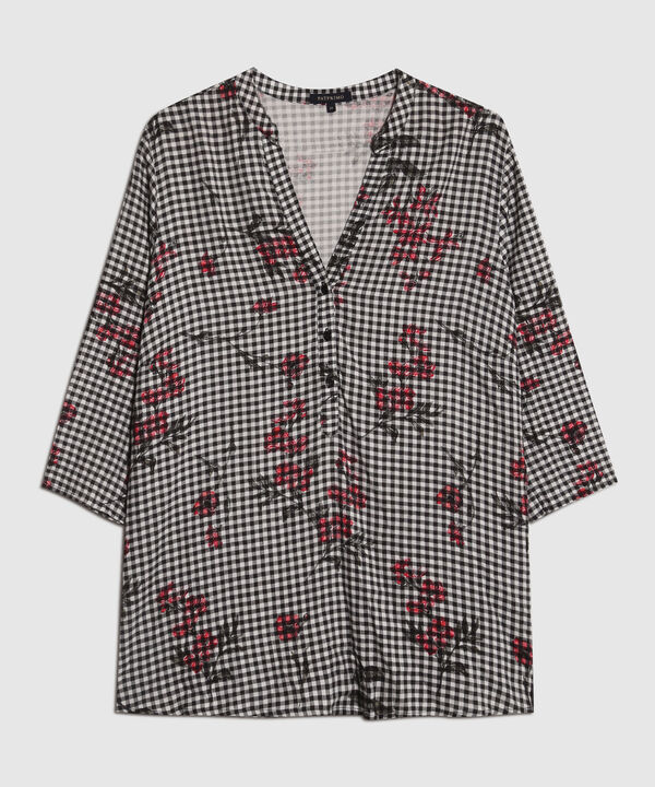 Blusa a Cuadros Estampado Floral image number null