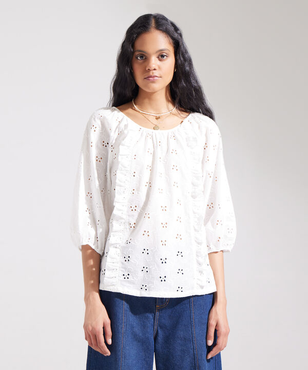 Blusa Manga 3/4 Con Arandela En Frente Unicolor