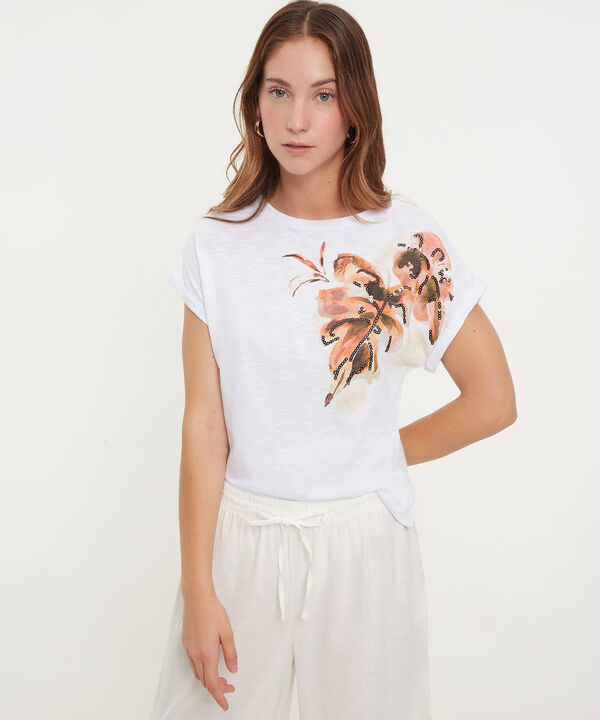 Camiseta Manga Corta Con Screen Y Lentejuelas En Frente