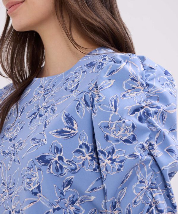 Blusa Estampada Escote Redondo, Manga 3/4 Con Recogido image number null