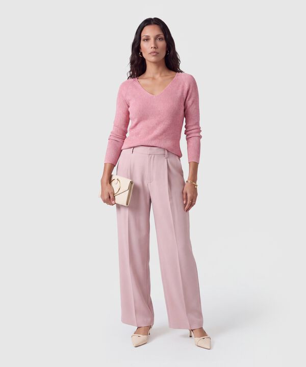 Pantal&oacute;n Tiro Alto Con Pinzas Para Mujer