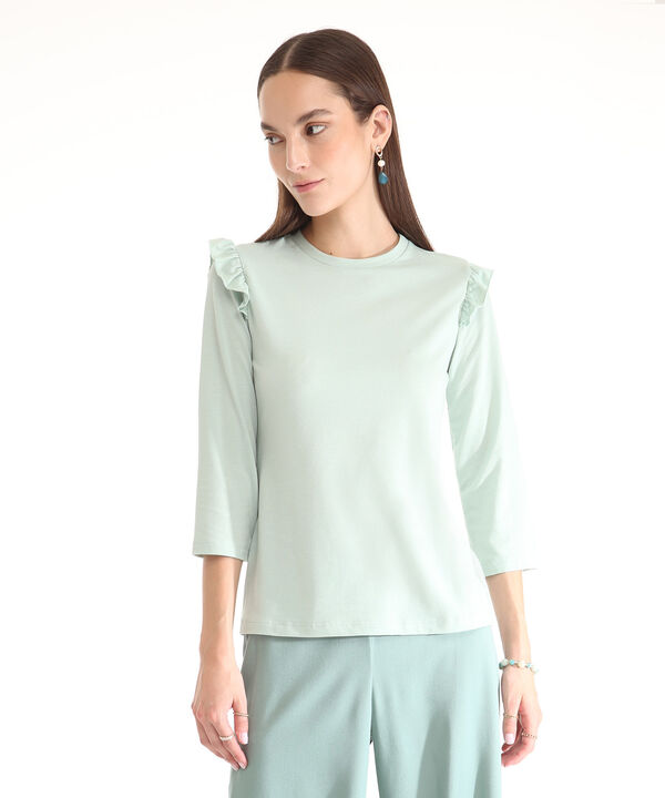 Camiseta Unicolor Cuello Redondo, Manga 3/4 Con Bolero En Sisa image number null