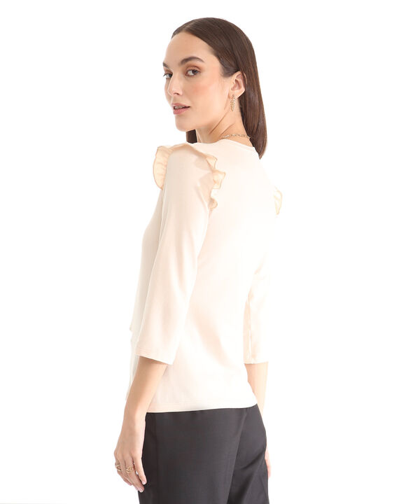 Camiseta Unicolor Cuello Redondo, Manga 3/4 Con Bolero En Sisa