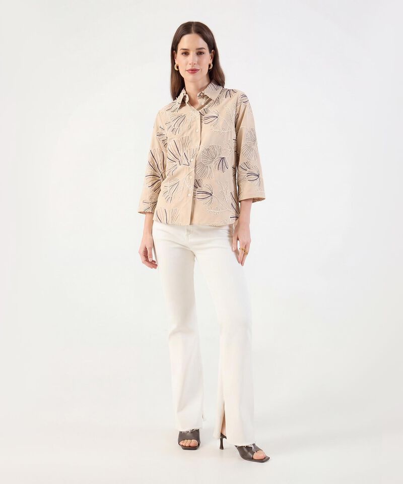 Blusa Camisera con Bordado Floral para Mujer