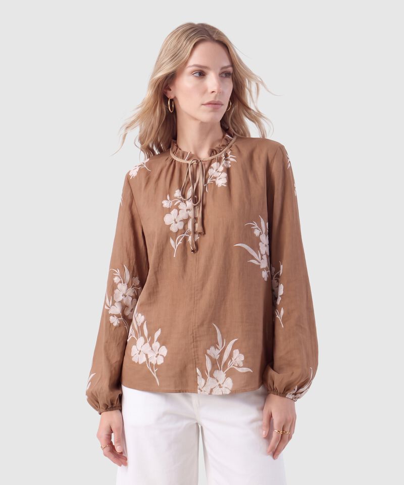 Blusa Con Cuello De Volantes Y Manga Globo