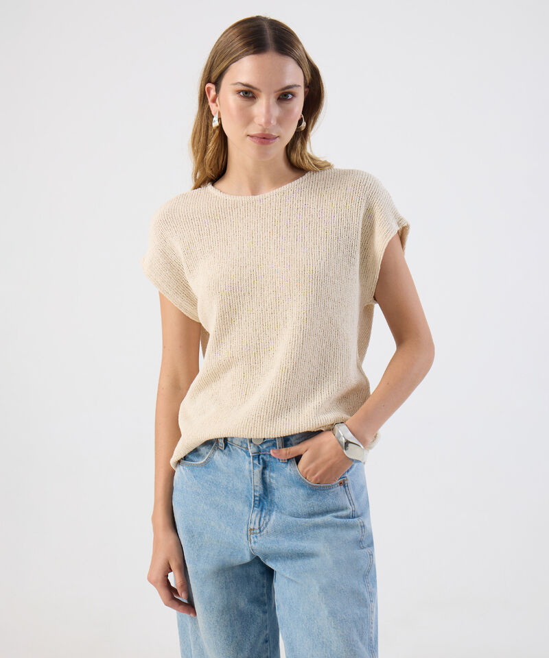 Camiseta De Punto Manga Corta Para Mujer