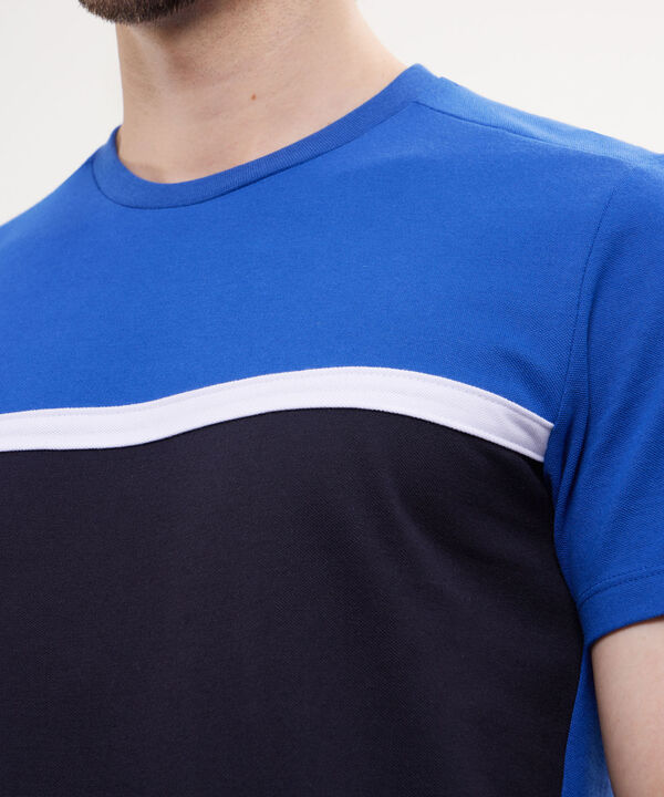 Camiseta Unicolor, Manga Corta, Cuello Redonco Con Cortes, Preppy Naval Linea Moda
