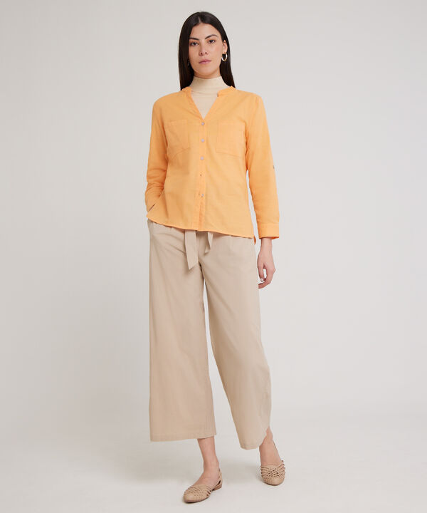 Blusa  Manga Larga Con Bolsillo Unicolor