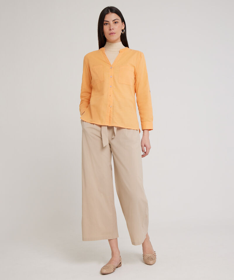 Blusa  Manga Larga Con Bolsillo Unicolor