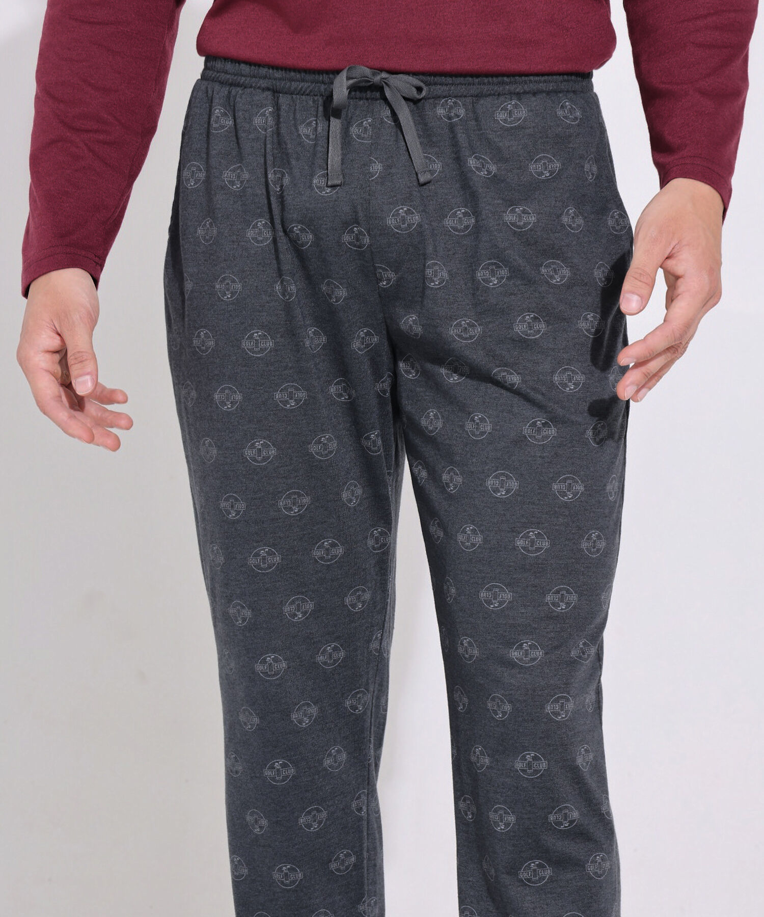 Pijama Camiseta Manga Larga Cuello Henley Unicolor Con Pantalón Estampado