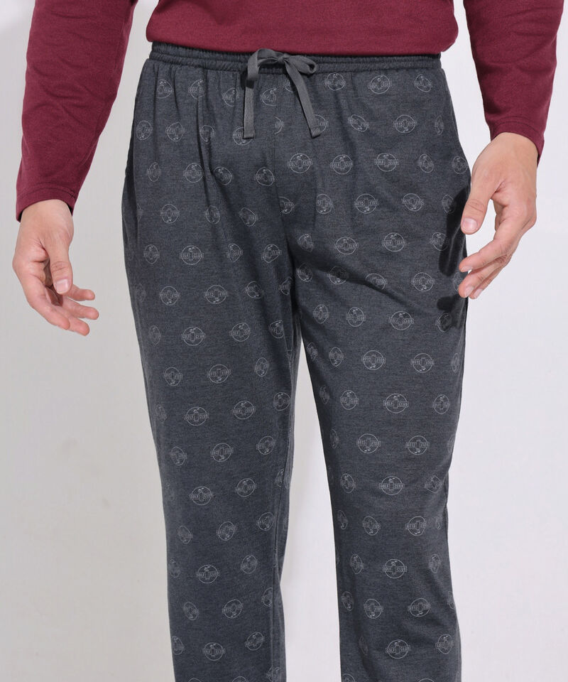 Pijama Camiseta Manga Larga Cuello Henley Unicolor Con Pantalón Estampado