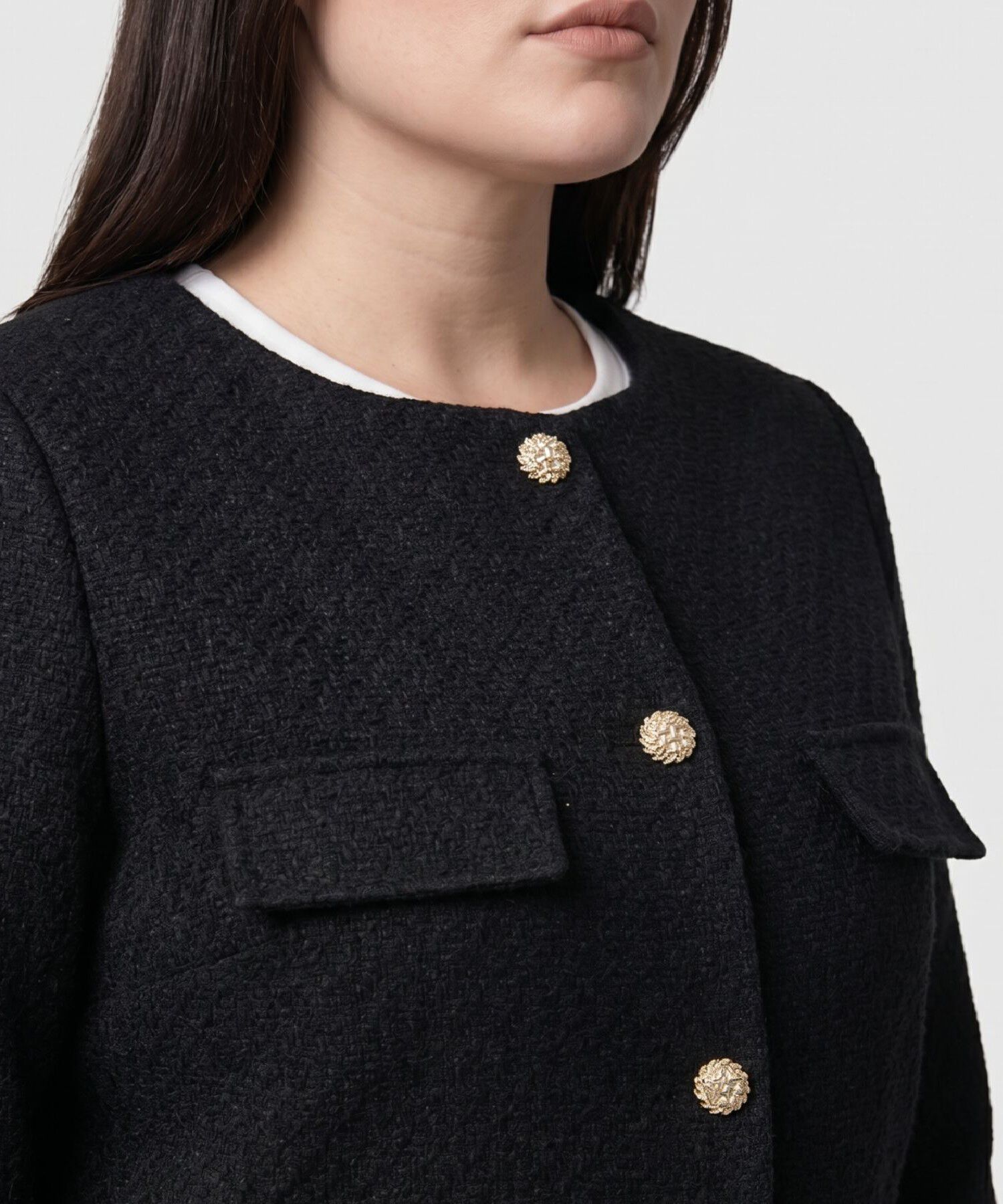 Chaqueta Unicolor Con Botones Para Mujer Curvy