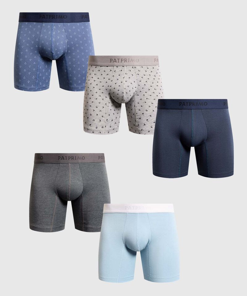 Set x5 B&oacute;xers Largos Ergon&oacute;micos con Detalles para Hombre