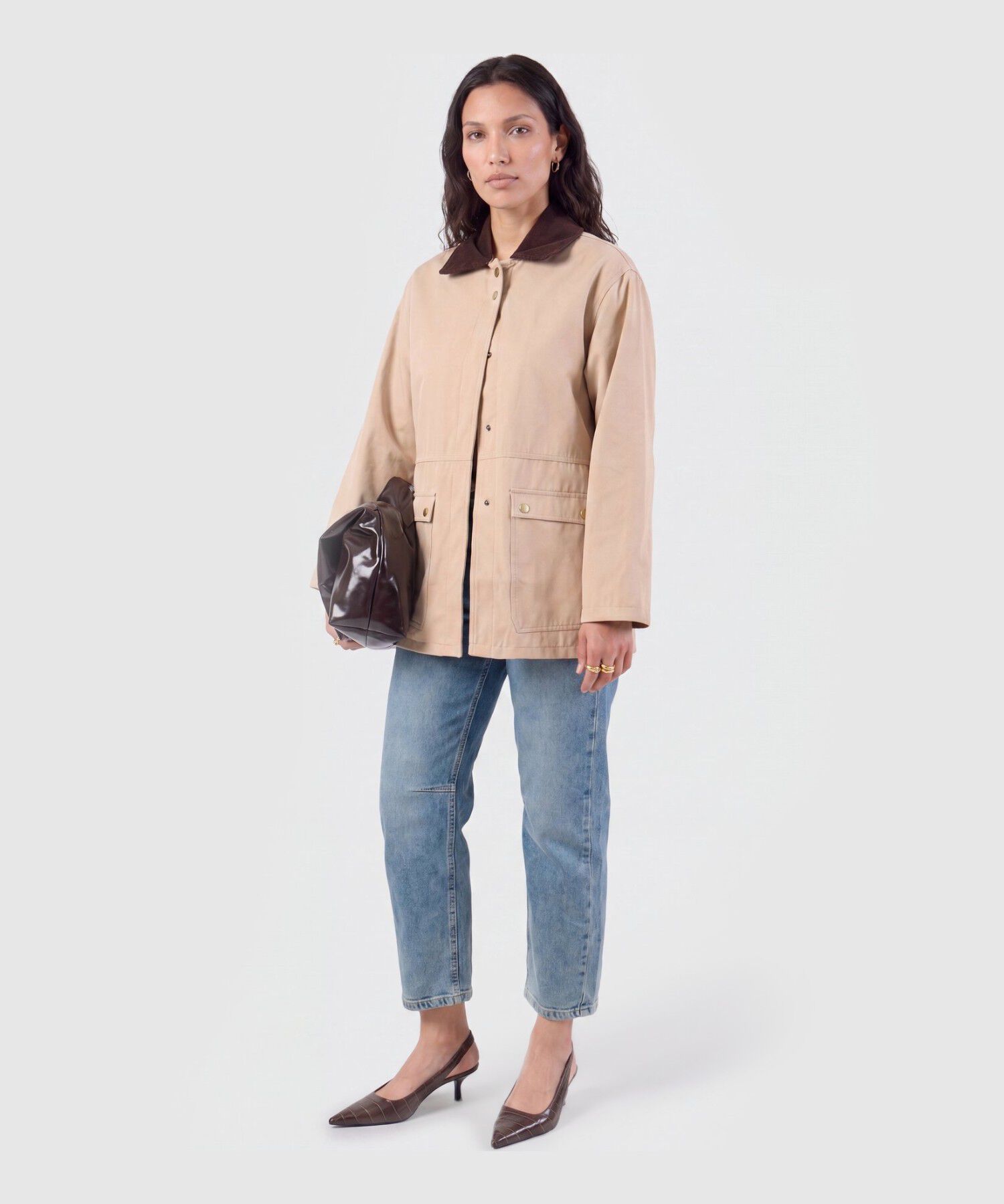 Chaqueta Con Cuello De Pana Para Mujer