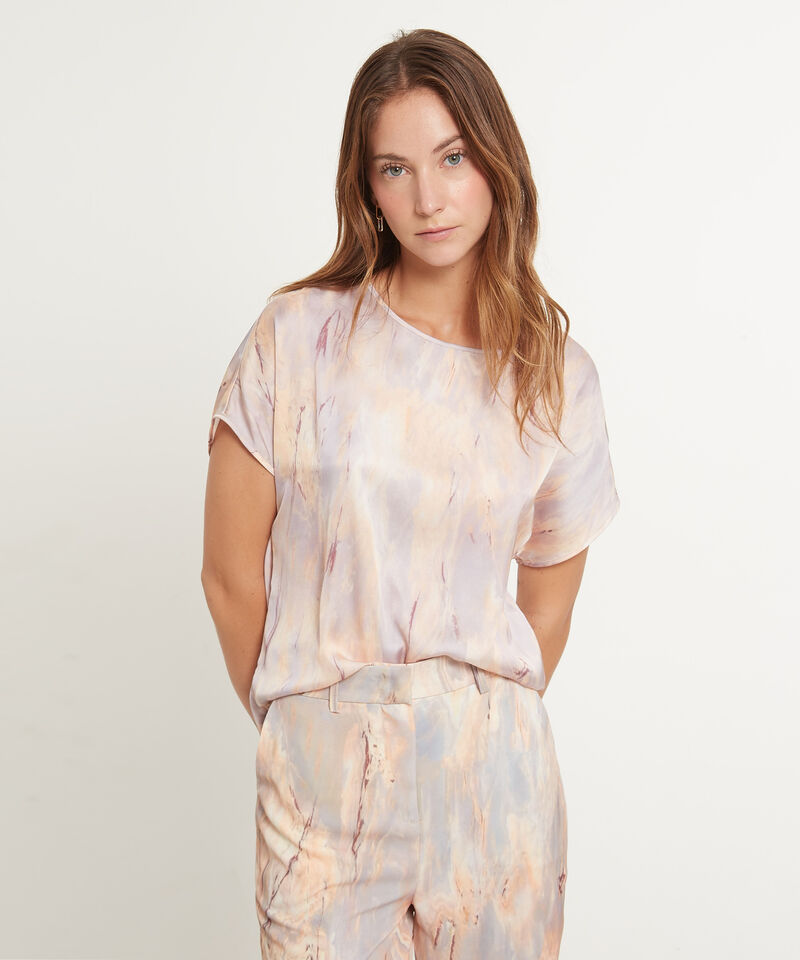 Blusa Manga Corta Rodada Escote Redondo, Estampada